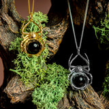 Hanging Spider Necklace in Silver and Black Onyx