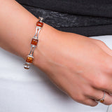 Square Link Bracelet in Silver and Amber