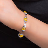 Square Link Bracelet in Silver and Yellow Amber