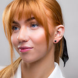 Square Stud Earrings in Silver and Black Onyx