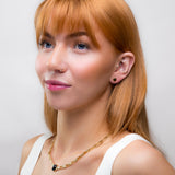 Square Stud Earrings in Silver with 24ct Gold and Black Onyx