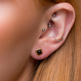 Square Stud Earrings in Silver with 24ct Gold and Black Onyx