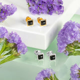 Square Stud Earrings in Silver with 24ct Gold and Black Onyx