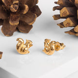 Miniature Squirrel Stud Earrings in Silver with 24ct Gold