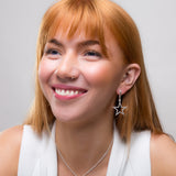 Textured Sparkling Star Drop Earrings in Silver