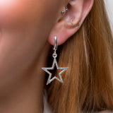 Textured Sparkling Star Drop Earrings in Silver
