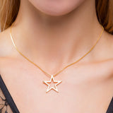 Textured Sparkling Star Necklace in Silver with 24ct Gold