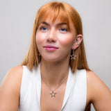 Textured Sparkling Star Drop Earrings in Silver