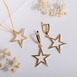 Textured Sparkling Star Drop Earrings in Silver with 24ct Gold