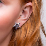 Textured Star Stud Earrings in Sterling Silver