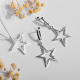 Textured Sparkling Star Drop Earrings in Silver