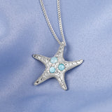 Large Starfish Necklace in Silver & Larimar