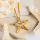 Large Starfish Necklace in Sterling Silver with 24ct Gold & Pearl