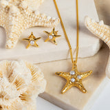 Starfish Stud Earrings in Silver with 24ct Gold & Pearl