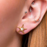 Starfish Stud Earrings in Silver with 24ct Gold & Pearl