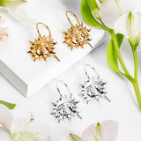 'Sun of May' Sun Face Hook Earrings in Silver with 24ct Gold