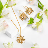 'Sun of May' Sun Face Hook Earrings in Silver with 24ct Gold