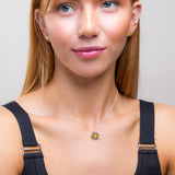 Miniature Sunflower Necklace in Silver and Yellow Amber