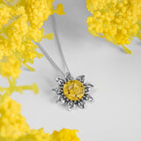 Miniature Sunflower Necklace in Silver and Yellow Amber