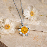 Miniature Sunflower Necklace in Silver and Yellow Amber