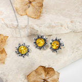 Small Sunflower Necklace in Silver and Yellow Amber