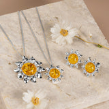 Blooming Sunflower Necklace in Silver and Yellow Amber