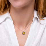 Small Sunflower Necklace in Silver and Yellow Amber