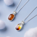 Burning Effect Rectangle Necklace in Silver and Amber
