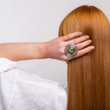 Handmade Swirl Design Green Baltic Amber and Silver Ring