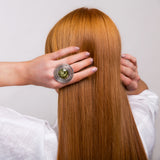 Handmade Swirl Design Green Baltic Amber and Silver Ring