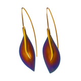 Long Leaf Hook Earrings in Titanium & Sterling Silver 24ct Gold