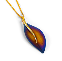 Long Leaf Necklace in Titanium & Sterling Silver with 24ct Gold
