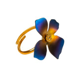 Abstract Daisy Flower Ring in Sterling Silver with 24ct Gold & Titanium