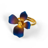 Abstract Daisy Flower Ring in Sterling Silver with 24ct Gold & Titanium