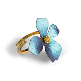 Abstract Daisy Flower Ring in Sterling Silver with 24ct Gold & Blue Titanium