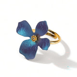 Abstract Daisy Flower Ring in Sterling Silver with 24ct Gold & Blue Titanium