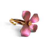 Abstract Daisy Flower Ring in Sterling Silver with 24ct Gold & Purple Titanium