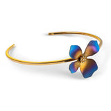 Single Flower Bangle in Silver with 24ct Gold & Rainbow Titanium