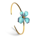 Single Flower Bangle in Silver with 24ct Gold & Blue Titanium