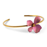 Single Flower Bangle in Silver with 24ct Gold & Pink Titanium