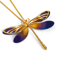 Statement Dragonfly Necklace in Titanium & Sterling Silver with 24ct Gold