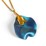 Single Flower Petal Necklace in Blue Titanium & Sterling Silver with 24ct Gold