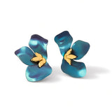 Abstract Half Flower Stud Earrings in Blue Titanium & Sterling Silver with 24ct Gold