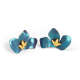 Abstract Half Flower Stud Earrings in Blue Titanium & Sterling Silver with 24ct Gold