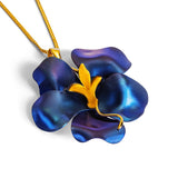 Abstract Flower Necklace in Dark Blue Titanium & Sterling Silver with 24ct Gold