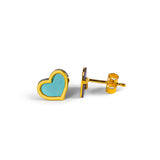 Heart Stud Earrings in Blue Titanium & Sterling Silver 24ct Gold
