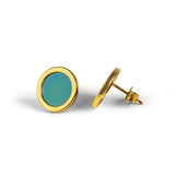 Round Stud Earrings in Blue Titanium & Sterling Silver 24ct Gold