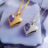 December Birthstone Heart Necklace in Silver with 24ct Gold & Tanzanite