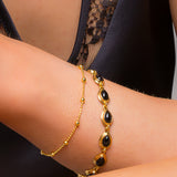 Classic Teardrop Link Bracelet in Silver with 24ct Gold and Black Onyx