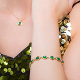 Classic Teardrop Link Bracelet in Silver with 24ct Gold & Green Onyx